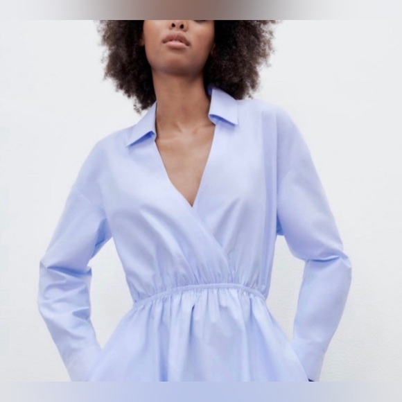 Zara SKY BLUE SHIRT DRESS - Picture 8 of 10